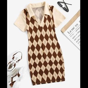 SHEIN Women’s Brown Argyle Print Dress Size L